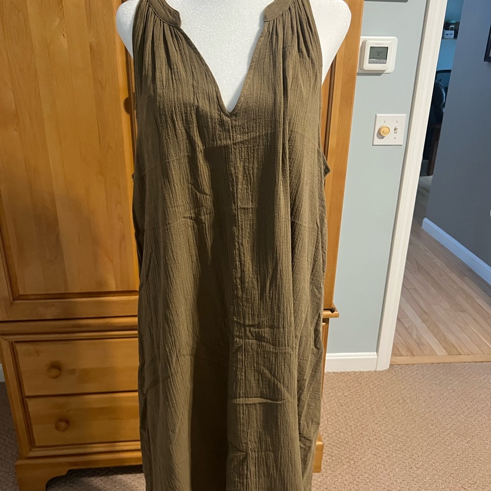 Garnet Hill Olive Easy Cotton Gauze Midi Dress
